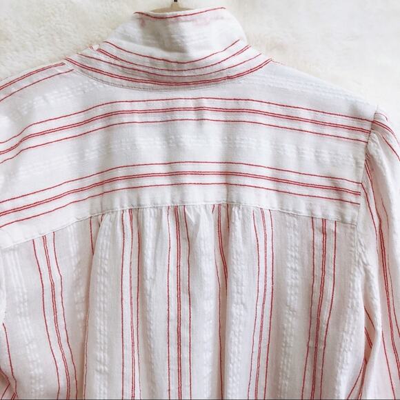 LOFT Red & White Striped Long Sleeve Button Shirt - Picture 6 of 8